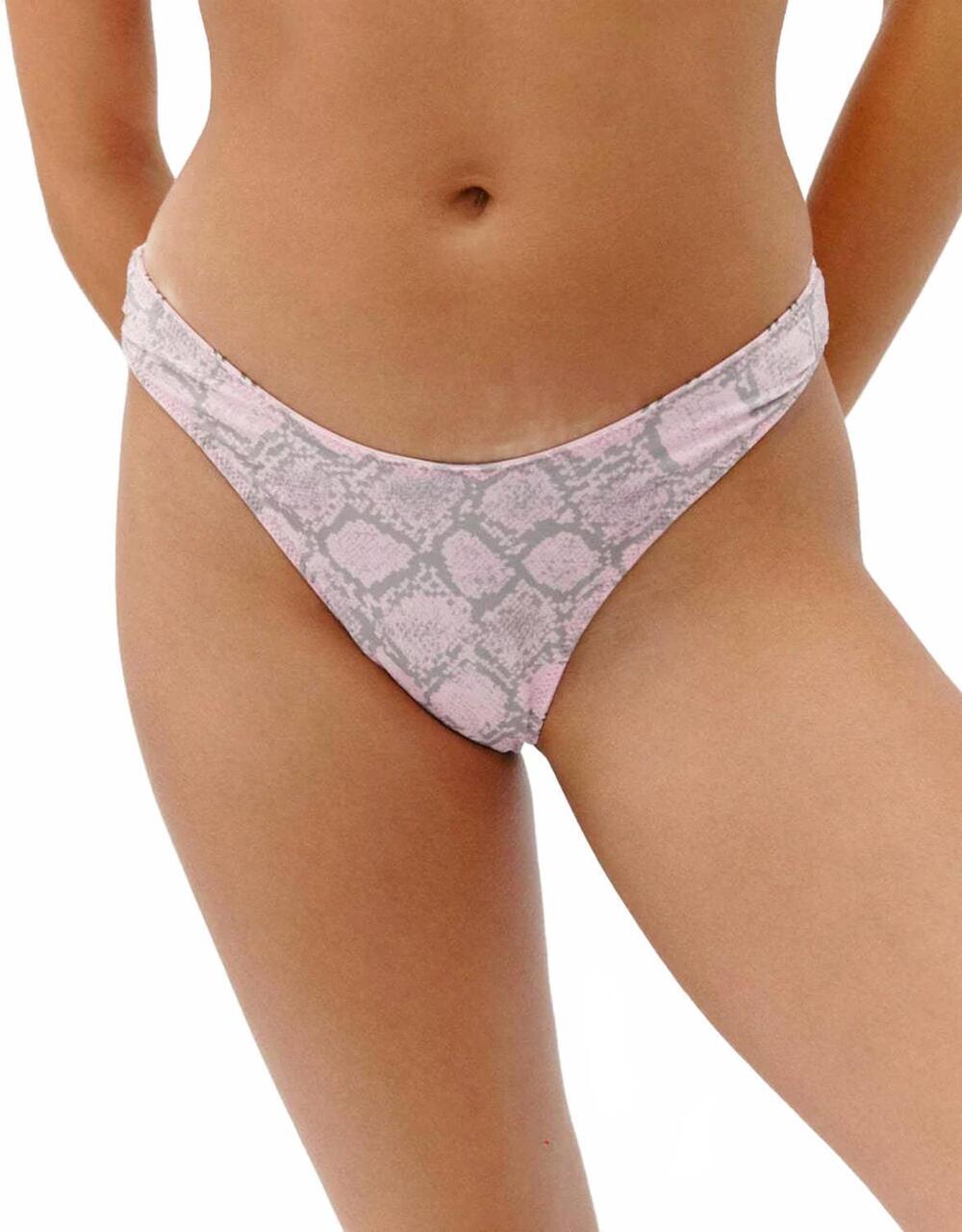 NEW FRANKIES BIKINIS dove reversible shine bikini bottom in pink stripes